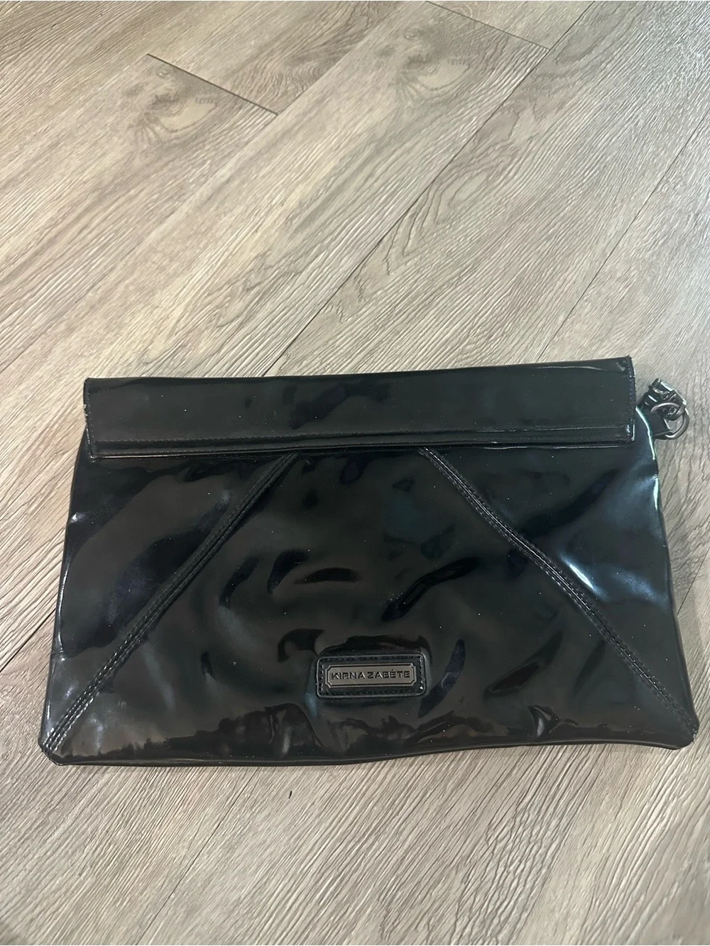 Kirna Zabete Large Clutch Wristlet Black Patent Red Rhinestone Kiss Lips Bag